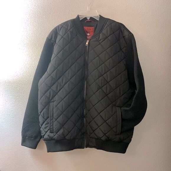 FALCON Nero quilted bomber jacket full zip front mix Media pockets lined men 3XL